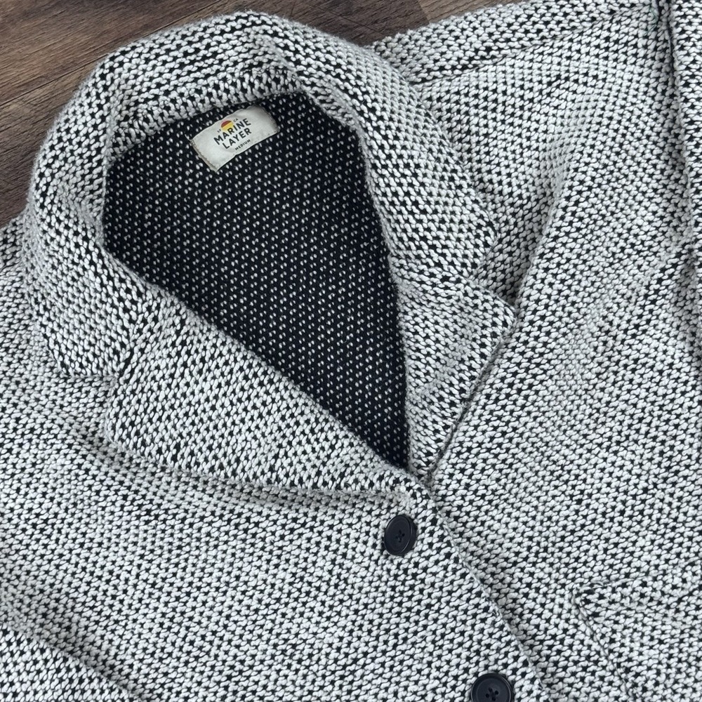 Marine Layer Birdseye Black White Knit Blazer Button Sweater Cardigan Small M